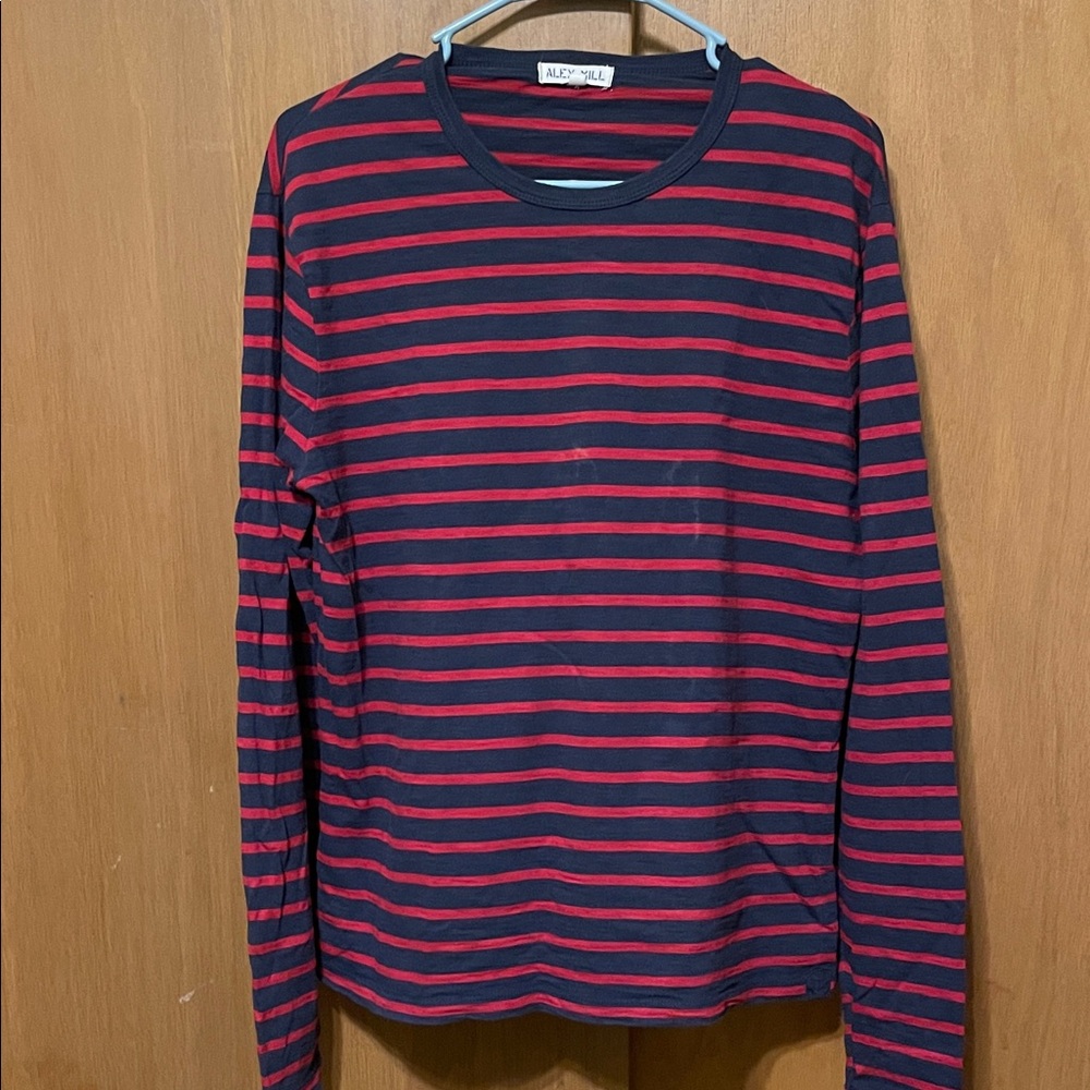 Alex Mill Red and Black Striped Long Sleeve Tee